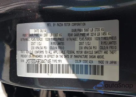 2014 Mazda Cx-9 Grand Touring z USA, uszkodzony, nr VIN JM3TB3DA9E0447145